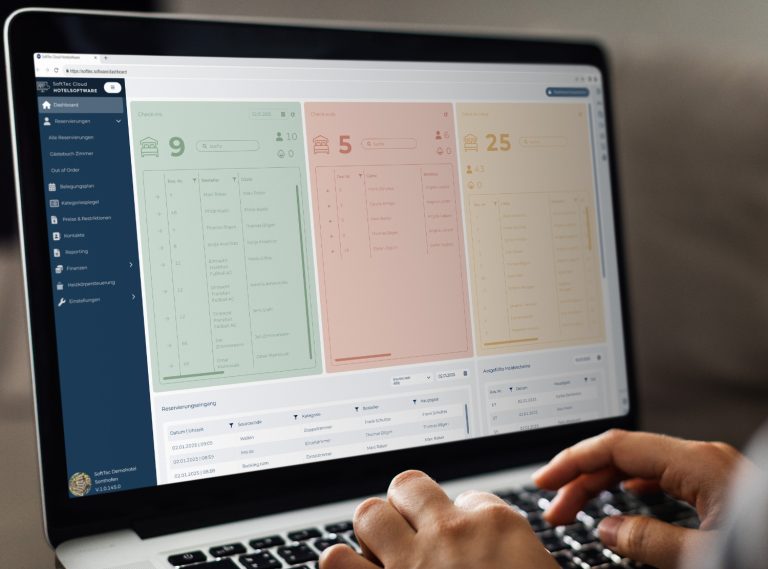 SoftTec Cloud Hotelsoftware Nahaufnahme gedreht Dashboard 2025.01.03 mit Tableiste 768x569
