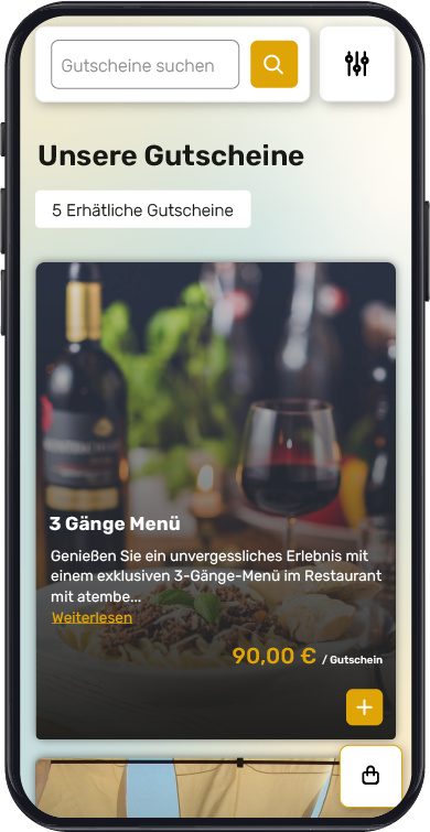 Buchungsmaske Gutscheinshop Produktgutschein Smartphone