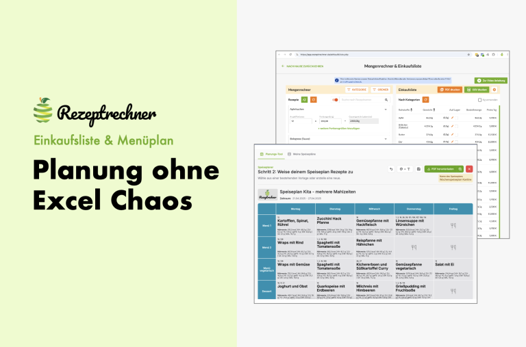 Rezeptrechner Einkaufsliste Menueplan 768x507